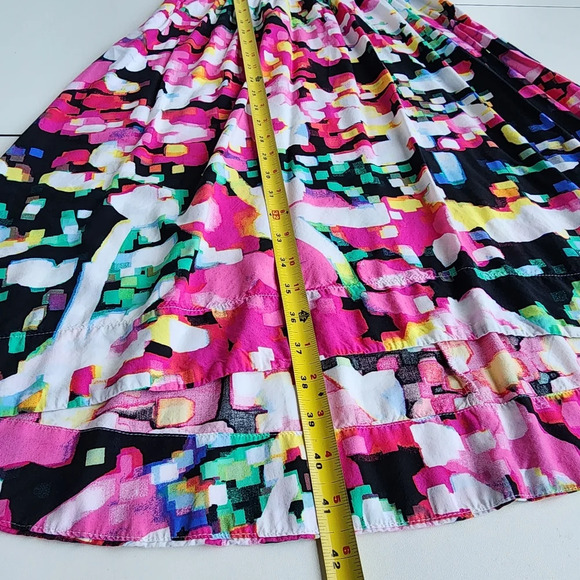 H&M Womens Dress sz 4 One Shoulder Bright Abstract Print Midi Ruffle Pink White - Picture 11 of 13